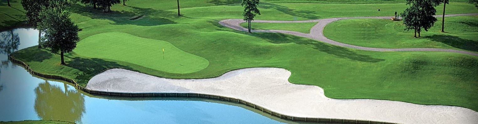 Image: Areial shot of green and sand trap