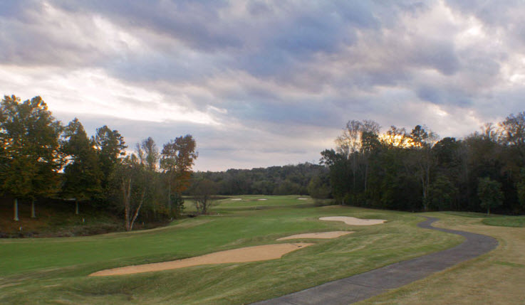 Image: Fairway bunkers do fairway next to the cart path at Salem Glen Country Club | Clemmons NC