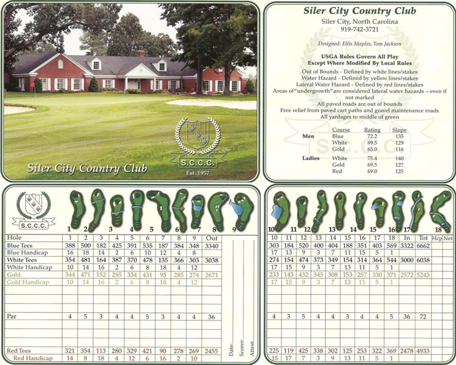 Image: Siler City Country Club scorecard. Image: Siler City Country Club scorecard.