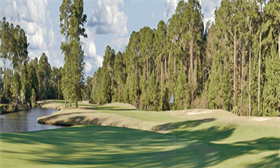 Image: From the green looking back at fairway and a water hazzard on the left